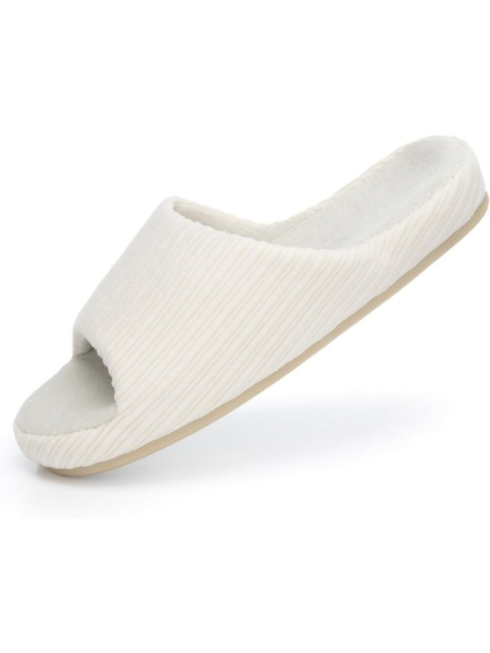 Women's White Pull-On Classic Memory Foam House Cozy Open Toe Soft Slipper Shoes